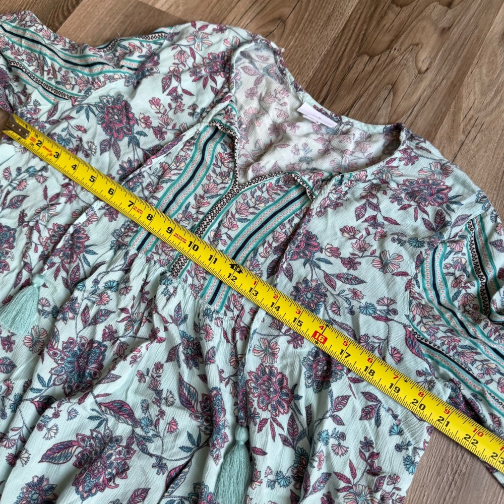 J. Jill Floral Peasant Blouse Tassel Tie Top Petite Large Boho Cottagecore - Picture 5 of 5